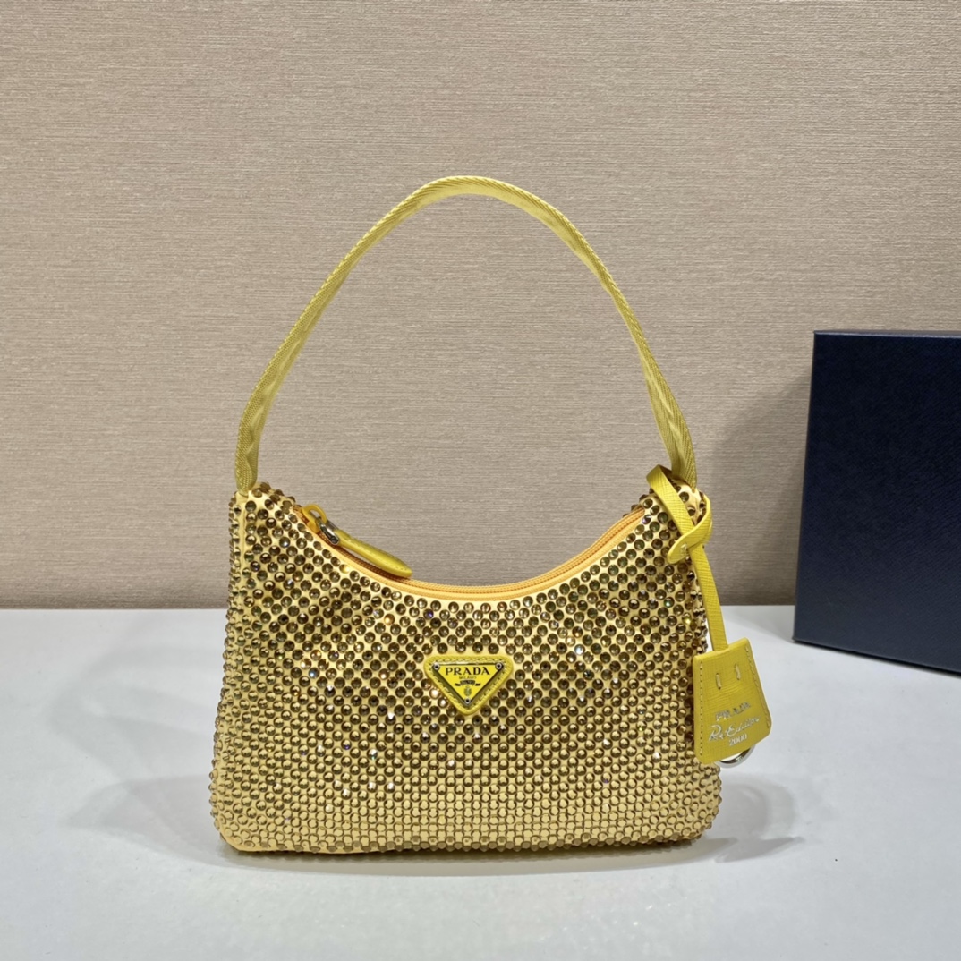 Prada Mini Duchesse And Crystal 2000 Hobo Bag Handbag Yellow 1NE515